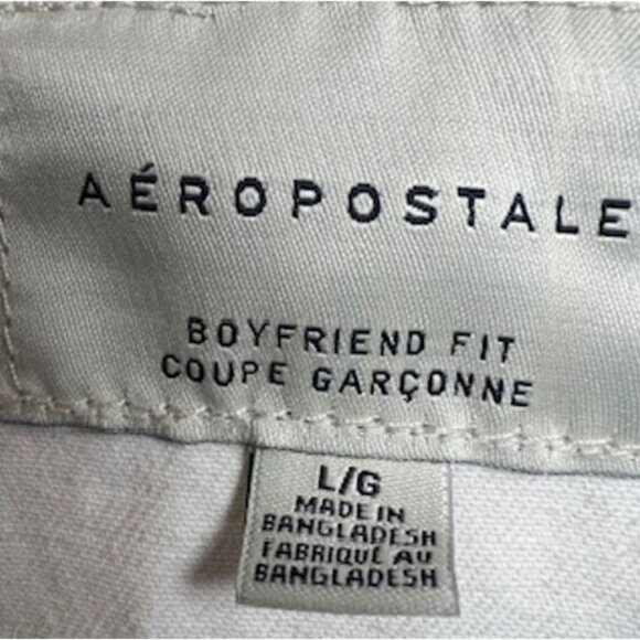 Aeropostale Womens Jeans Jacket Size Large Off White Denim Boyfriend Fit Cotton - Picture 11 of 15